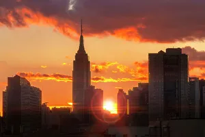 New York City, sunset behind the Empire State Building