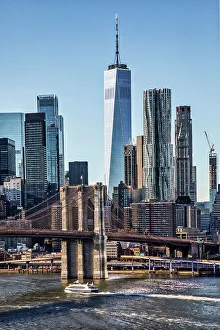 Freedom Tower Prints: New York City, View of Brooklyn Bridge and New York City Skyline from Brooklyn Bridge Park