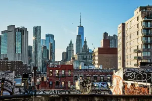 Freedom Tower Prints: New York City, View of Lower Manhattan skyline and China Town