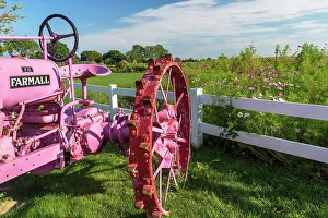 Long Island Prints: New York, Long Island, farmall tractor by field