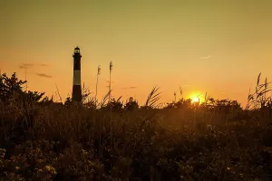 Harbor Prints: New York, Long Island, Fire Island Lighthouse at sunset
