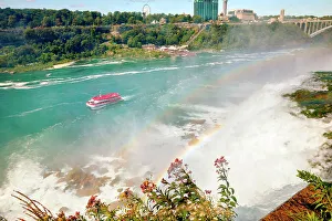 Lau888 Prints: New York, Niagara, Canadian Side of Niagara and Tourist Boat going into waterfalls