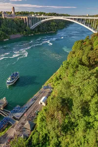 Boat Prints: New York, Niagara Falls, US and Canada Border with Rainbow Bridge