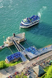 New York, Niagara Falls, Touristic Boats on Niagara River boarding dock