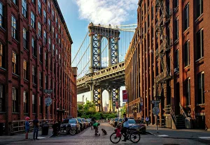 Icon Prints: New York, NYC, Brooklyn, Dumbo, View of Manhattan Bridge from Washington Street