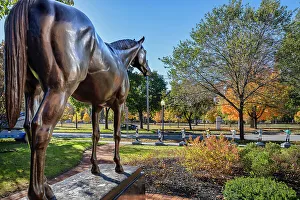 Statue Prints: New York, Saratoga Springs, Jockey statue of Seabiscuit at National Museum of Racing and Hall of Fame