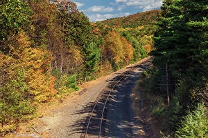 Images Dated 5th December 2023: New York State fall colors with train tracks, Cuddybackville