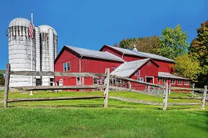 Blue Skies Prints: New York, Warwick, Traditional farm with red barn