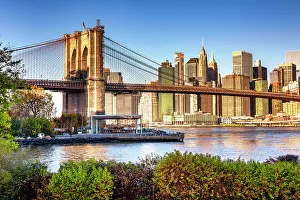 Waters Edge Prints: NY, Brooklyn, Dumbo, view of Brooklyn Bridge and lower Manhattan