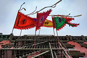 Chinese Prints: NY, NYC, Chinatown, banners, building with banner