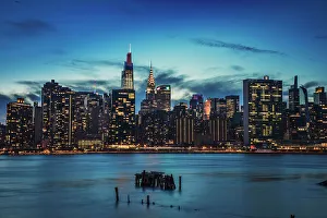 Night Time Prints: NY, NYC, Midtown, cityscape, viewed from Queens