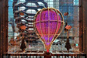 Light Prints: NYC, Manhattan, Hudson Yards, Shine Bright Christmas decorations with Hot Air Balloon