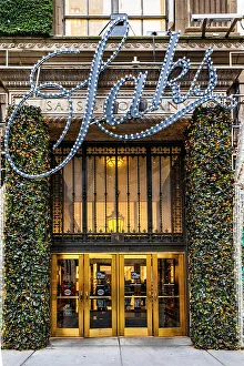 Christmastide Prints: NYC, Manhattan, Saks Fifth Avenue decorated for Christmas