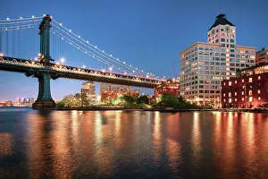 Illuminate Prints: NYC, view of Manhattan Bridge with Clock Tower Building and Empire Stores