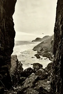 Pacific Prints: Oregon coast, Haceta Head Lighthouse State Scenic Viewpoint, seen from the Sea Lion Caves