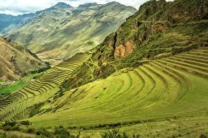 Images Dated 8th December 2023: Peru, Cuzco, Sacred Valley detail of terraces at Pisac ruins