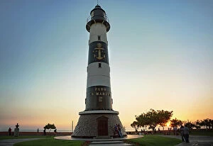 Images Dated 8th December 2023: Peru, Lima, Miraflores, Marina Lighthouse at sunset