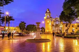 Waterfountain Prints: Peru, Lima, Plaza de Armas Barranco and Santisima Cruz church