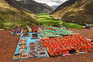 Peru, Sacred valley, display of arts & crafts for sale