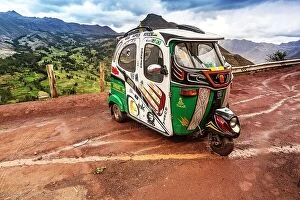 Images Dated 8th December 2023: Peru, Sacred Valley, Pisac, colorful Tuki Tuki vehicle