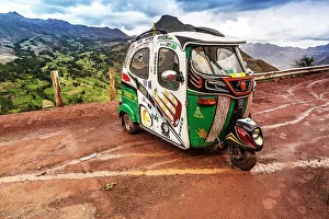 Peru, Sacred Valley, Pisac, colorful Tuki Tuki vehicle