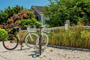Bicycling Prints: Rhode Island, Newport, Bicycles near typical home
