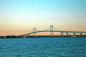Rhode Island, Newport, Claiborne Pell Bridge viewed from Goat Island