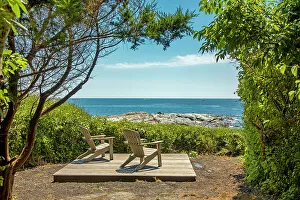 Rhode Island, Newport, Deck and Chairs near Castle Hill Lighthouse