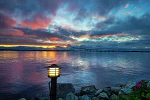 Night Time Prints: Rhode Island, Newport, harbor views towards Newport Bridge