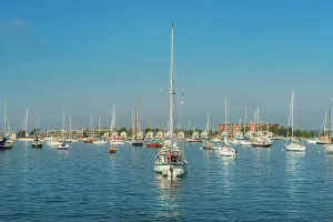 Rhode Island, Newport, sailboats on Narragansett Bay