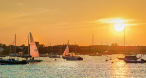 Last Light Prints: Rhode Island, Newport, sailboats on Narragansett Bay at sunset
