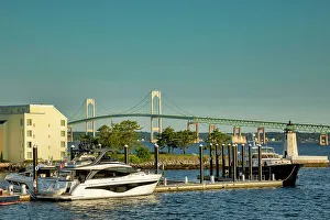 Light Prints: Rhode Island, Newport, View of Gurney's Newport Resort & Marina with Claiborne Pell Bridge