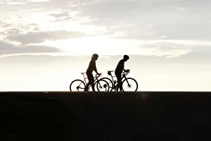 Blue Hour Prints: Silhouette of two female cyclists