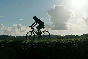 East Coast Prints: Silhouette of man riding bicycle