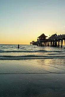 Blue Hour Prints: Southwest Florida, Gulf of Mexico, fishing pier at sunset
