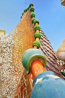Images Dated 5th November 2018: Spain, Barcelona, Casa Batllo, roof architecture and ceramic tiles