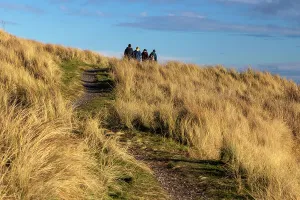 Path Prints: UK, Scotland, Balintore, People Walking on grassland trail