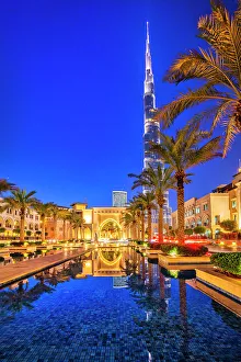 Tree Prints: United Arab Emirates, Dubai, Entrance gate and Burj Khalifa, Tower