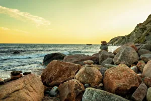 Stone Prints: USA, Block Island, Rhode Island, New England, beach scene with rocks