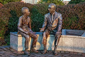 River Walk Prints: USA, Louisiana, New Orleans, Statue of Malcolm Woldenberg at Woldenberg Riverfront Park