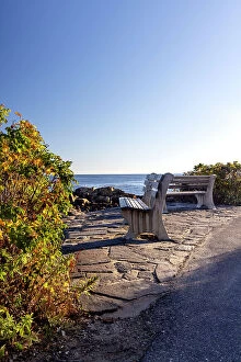 Images Dated 11th April 2023: USA, Maine, Ogunquit, benches along Marginal Way Trail
