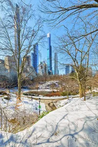 Winter Prints: USA, New York City, Manhattan Central Park, snow, skyscrapers