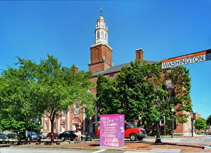 Auto Prints: USA, Providence, Rhode Island, Rhode Island School of Design Administration building behind trees on Washington Place