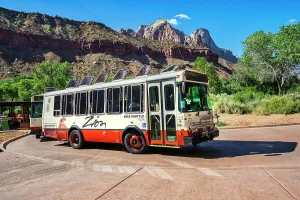 Summer Prints: Utah, Springdale, Zion National Park, tour bus