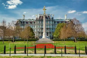 Washington, D.C. First Division Monument at The President's Park and The Eisenhower Executive Office Building in background