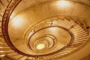 Washington DC, Supreme Court Building marble & brass spiral staircase